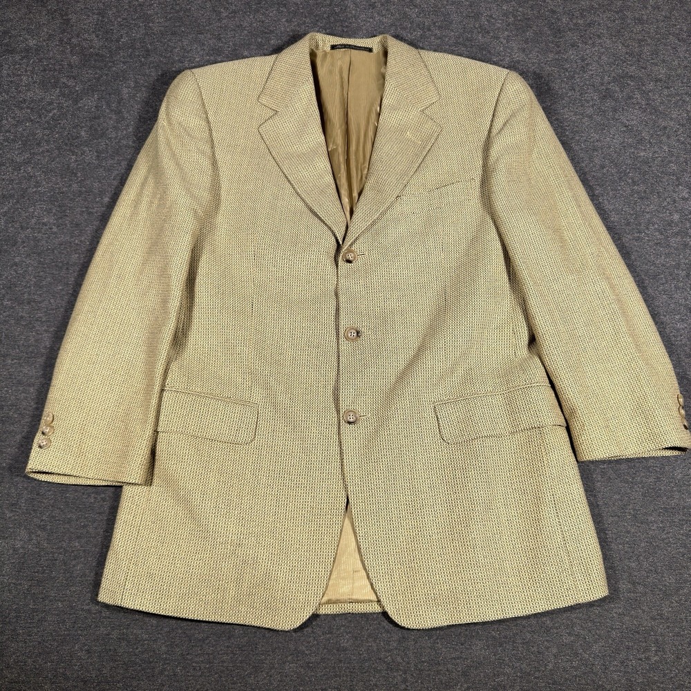 Ermenegildo Zegna Soft Mens Silk Wool Blazer 40 Tan Beige Check Three-Button‎